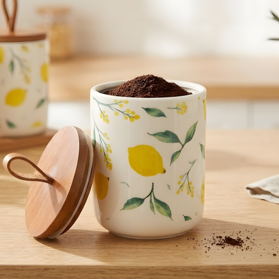 Lemon Pattern Porcelain Jar Set - 4 Pcs